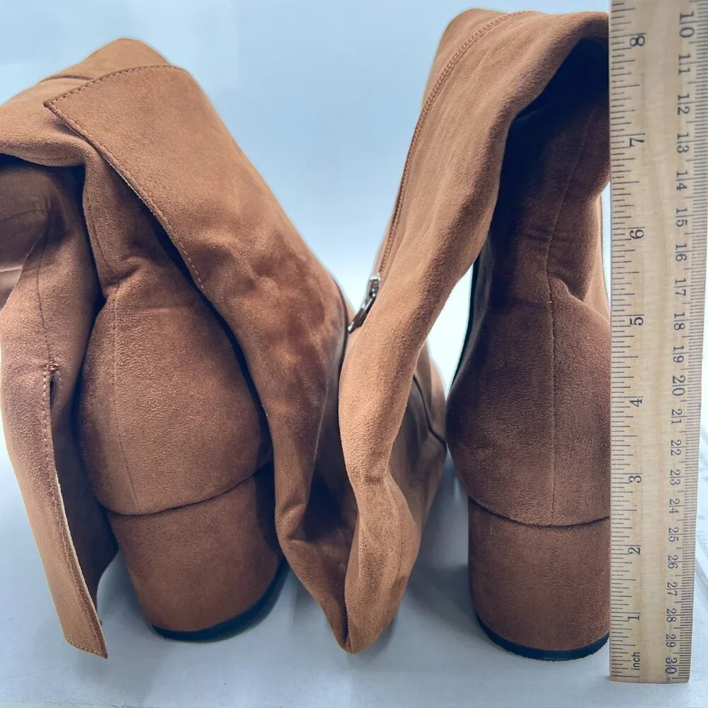 Sienna Round Toe Stretchy Over The Knee Boots Block Low Heel Thigh High Boot